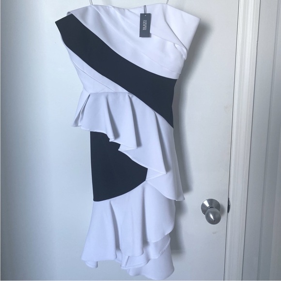 Never worn Marchesa Notte black and white color block dress